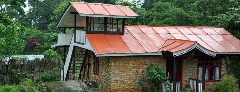 Rustic cottages of wood and stone